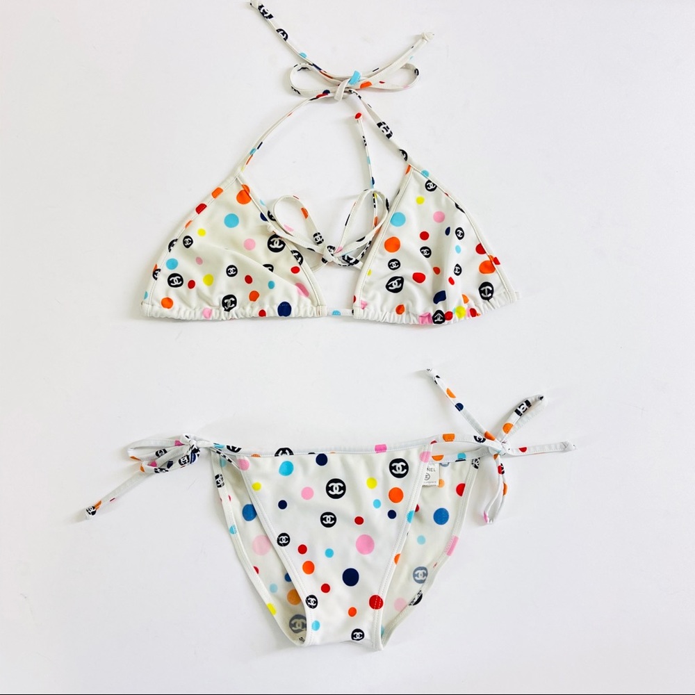 CHANEL Two-Piece BIKINI Swimsuit Off White LOGO